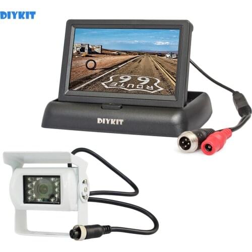 DIYKIT DC12V-24V 4PIN 4.3inch Reverse Rear View Car Monitor Waterproof CCD Backup Night Vision Bus Truck Camera White