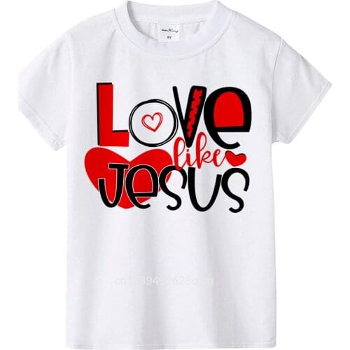 T-shirt Love Like Jesus Kids Valentines Day Christian Heart Quote Boys Girl Tops Tee Shirt Religious Saying Childrens clothing