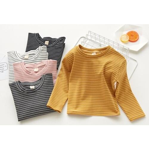 Baby Girls T-shirts Casual Korean Striped Long Sleeve Tops for Girl Kids Clothing 2020 Spring Children Tshirts 2 3 4 5 6 7 Years