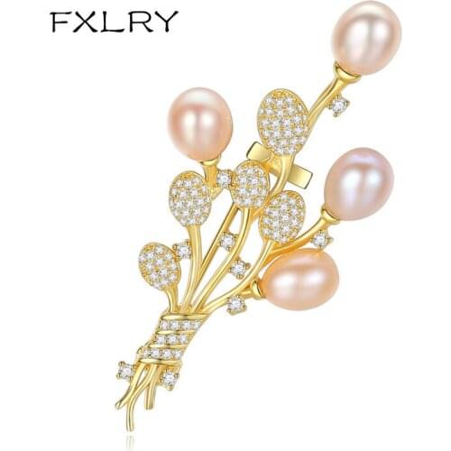 FXLRY Vintage Micro-Inlaid Zircon Freshwater Pearl Brooch Gifts For Women Dresses Brooches Jewelry Pins Balloon Fashion Jewelry