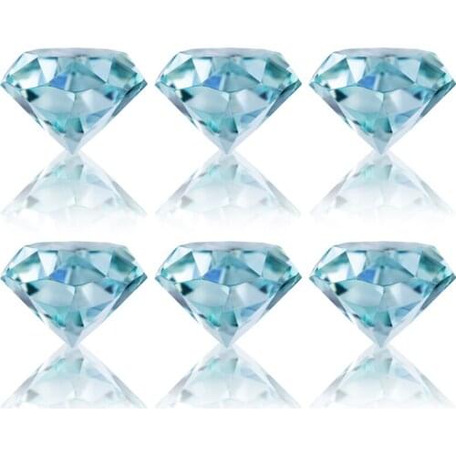 H&D 6pcs Cyan Blue Crystal Diamond Paperweight Sparking Glass Diamond Jewels Wedding Decorations Table Centerpieces Home Decor
