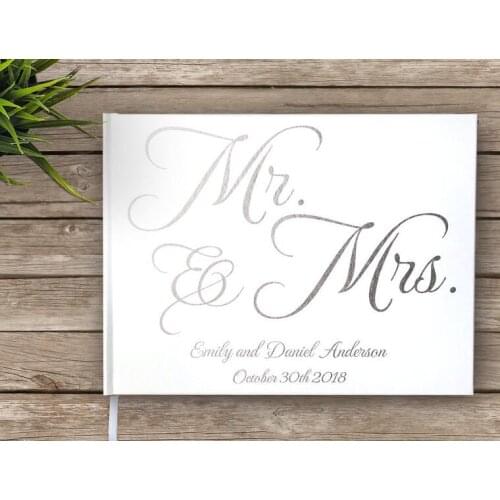 Personalized silver Wedding Mr&Mrs Guest Book Sign In, Custom wedding journals, Instant Photo ablums guestbook