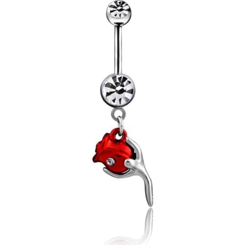 1PC Kawaii Rose Flower Belly Button Rings Body Piercing 316L Surgical Steel Fashion Navel Rings Dangle for Women Belly Piercing