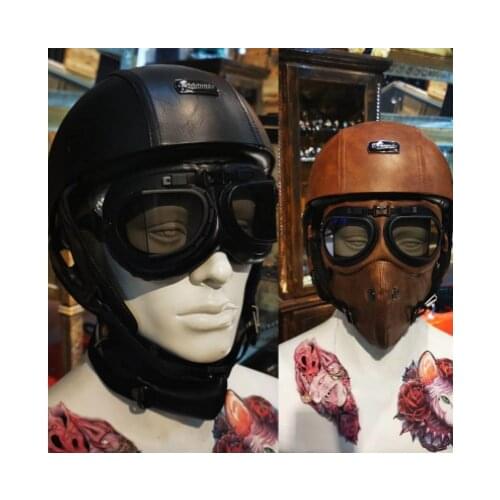 Brammo motorcycle helmet Vintage PU Leather half helmet Motorbike helmet Moto casco Goggles and Mask