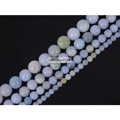Natural Multi-Color Aqua-marine Gems Stone Round Beads 15.5'' 4mm 6mm 8mm 10mm 12mm for Jewelry Making Crafts 5 Strands/Pack