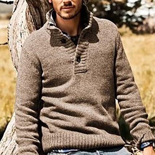 2021 new hot style mens lapel slim casual pullover trendy sweater