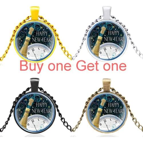 2021 New Arrival Happy New Year Glass Dome Charm Pendant Necklace Men Women Unique Accessories Jewelry Gifts