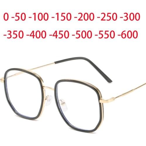 0 -0.5 -1.0 To -6.0 Metal Polygon Student Nearsighted Glasses Unisex Vintage Black Gold Frame Short-sight Prescription Eyewear
