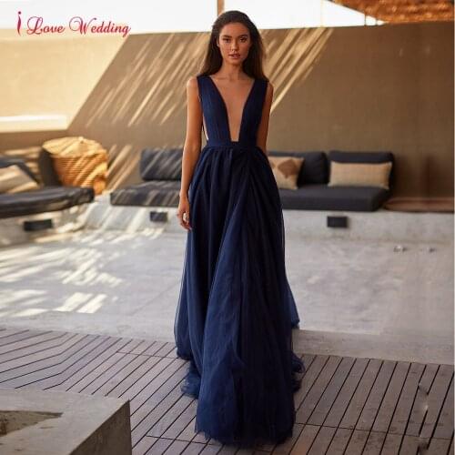 Sexy Maxi Evening Dresses Plunging Neckline Open Back High Slit Bow Back Tulle Longue Celebrity Gown Abendkleider Lang