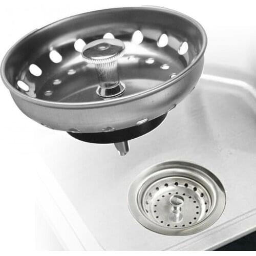 Silver Stainless Steel Rubber Easy to Use Household Durable Kitchen Bathroom Laundry Lavatory Sink Stopper Filter Plug Strainer