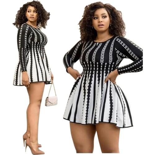 Plus Size Dress 4XL Women Wholesale Casual Elegant Party Outfits Striped Long Sleeve Mini Dresses for Women 2021 Dropshipping