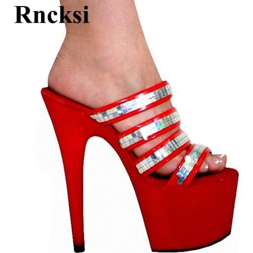 Rncksi Sexy Lady New Women Pole Dance Fashion 17cm High-Heeled Shoes Plus Size Slippers Shoes Hand Made High Heel Shoes