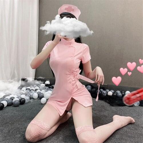 Pink Kawaii Nurse Uniform Temptation Maid Outfit Sexy Lingerie Set Role Play Cosplay Costume Lolita Girls Nighty Underwear Set