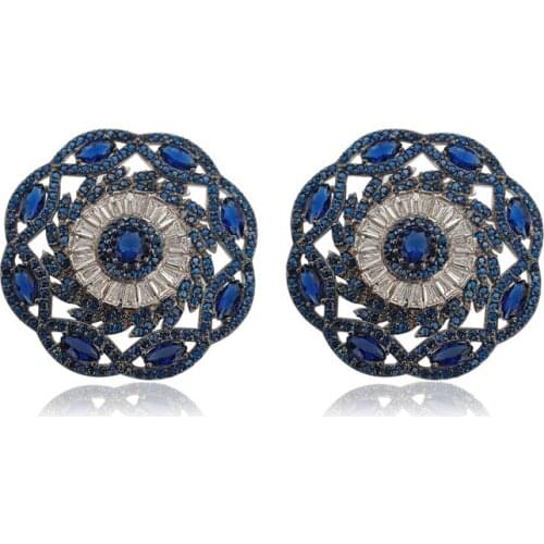 Luxury Female Crystal Zircon Turkish Earrings Fashion 925 Sterling Silver Jewelry Wedding Vintage Big Stud Earrings For Women