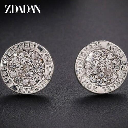 ZDADAN 925 Sterling Silver Round Rhinestone Stud Earring For Women Fashion Temperament Party Gifts Accessories Dangle Earrings