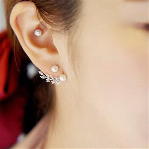 SHQIYAYI Korean Trendy Fashion Jewelry Earrings For Women Cubic Zirconia Rear Hanging Drop Ear Accessories 104