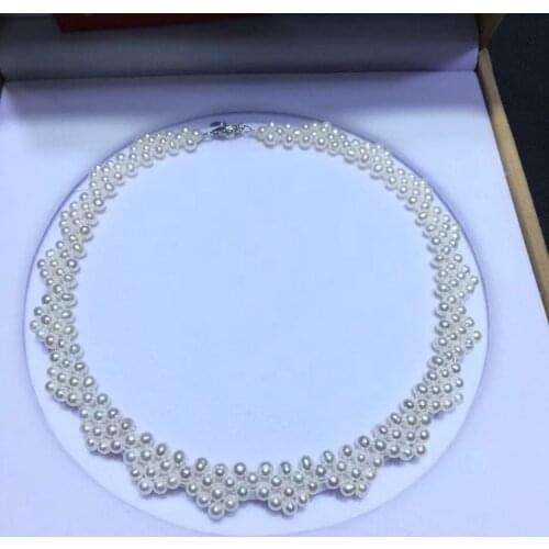 Wedding Pearl Necklace 4-5mm White Color Genuine Freshwater Pearl Necklace Fine Jewelry Charming Women Gift Jewelry