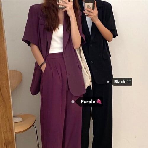 Short Sleeve Top and High Waist Wide Leg Pants Two piece Set Women Business Suits Casual Office Suit Ladies 2 Piece Sets