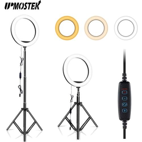 UPMOSTEK Selfie Ring Light Tripod Photography Dimmable RingLight Lamp Phone Stand Holder Tripods Fill Light Lamp for Video Photo