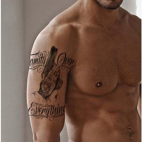 Temporary Tattoo Stickers hands together pistol Fake Tatto Waterproof Tatoo Back Leg Arm Belly Big Size for Women Men Girl