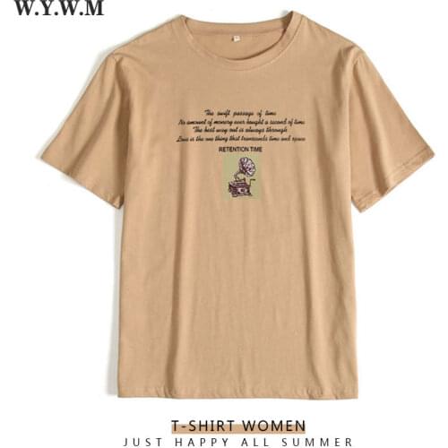 WYWM Summer Vintage Letter Printed T Shirt Women Casual Harajuku Phonograph Graphic Clothes Loose Short Sleeve Female Tops