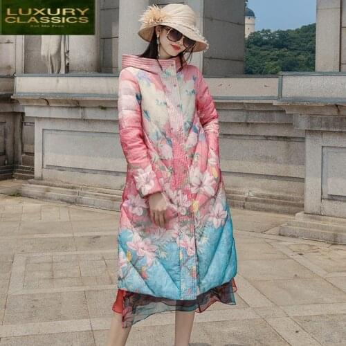 Women Jacket Winter Down X-Long Down Coat Female Thick Warm Hooded Clothes 2021 Korean Ladies Floral Coats Hiver 19639