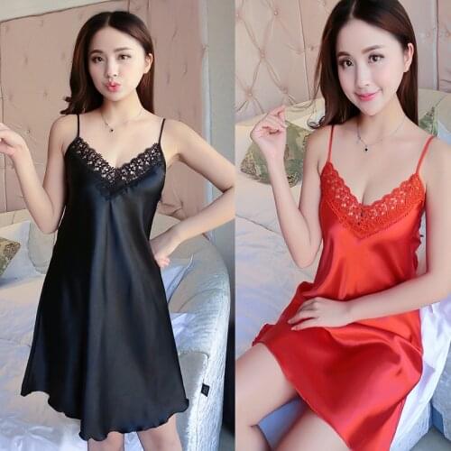 Women Lingerie Sexy Night Dress Women Girls Lace Sleepwear V Neck Strap Spaghetti Ladies Nightwear Sleep Wear Night Gown