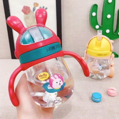 260ml Cartoon Rabbit Learn To Drink Water Straw Bottle Handle Cup Tritan for Baby Kids Children Boy Girl Creative Gift Wholesale