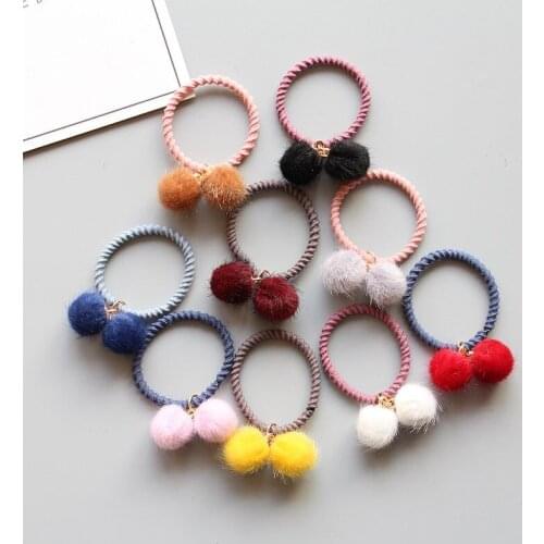 40pcs Fashion Cute Fur Pom Pom Hair Ties Candy Color Balls Elastic Hair Bands Princess Headwear Girls Hair Accessories