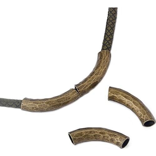 5pcs Antique Bronze Bent Tube Silde Spacer Charm fit 7mm Round Leather Cord DIY Bracelet Necklace Jewelry Making Accessories