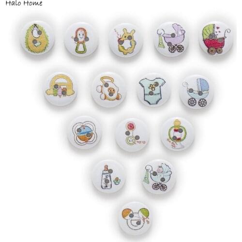 50pcs white/natural Baby Series 2 Hole Round Wood Buttons Home Decor Sewing Scrapbooking Clothing 15mm