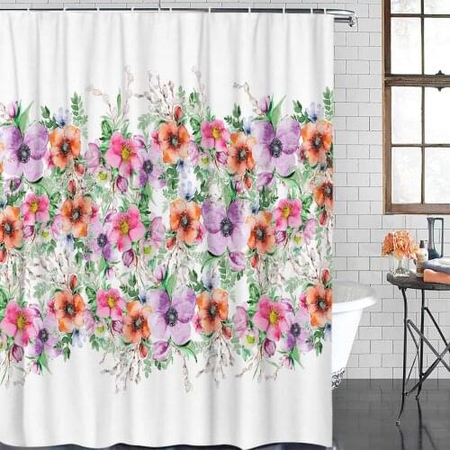 Watercolor Morning Glory Plant Shower Curtain Polyester Fabric Bathroom Home Decor Waterproof Shower Curtains with Hooks