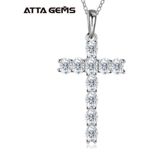 Attagems 4*3mm Moissanite Cross Pendants For Women Solid 925 Sterling Silver Handset Luxury Necklace for Engagement Bridal Gifts
