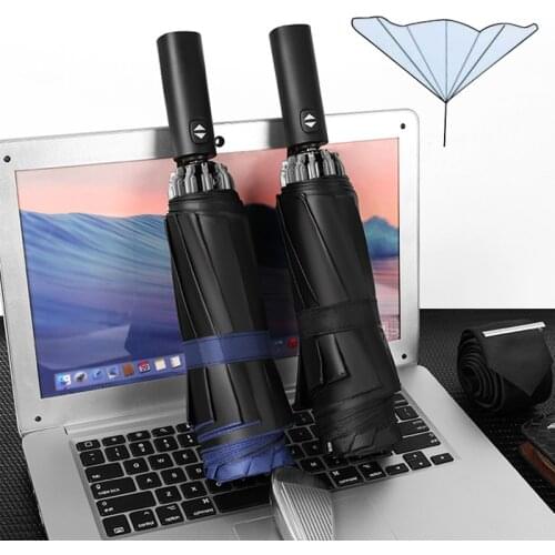 Automatic Men Reverse Umbrellas 10 Rib Anti UV Parasol for Car Black Coating Women Travel Rain Sun Umbrellas Windproof Parapluie