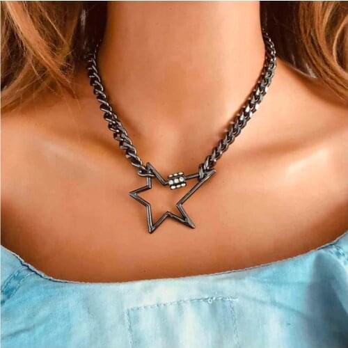 Lislesp Simple Gun Black Carabiner Choker For Women Fashion Punk Necklace Chunky Chain Statement Collar Party Jewelry Wholesale