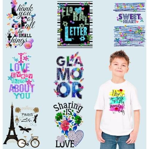 Flowers letters beautiful alphabet Stickers on Clothes Iron on patches Garment Accessories diy craft Heat Transfer printing