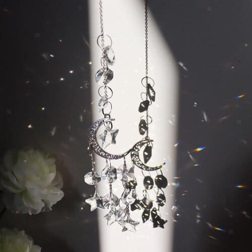 Haning Crystal Suncatcher Prisms Suncatcher Moon Star Decoration Ornament Maker Home Crystal Dec Rainbow Fengshui Window Z1Q4