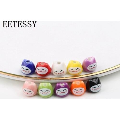 10pcs/lot Mini Kittens Shape Ceramic Beads Cute Smiling Straight Hole Beads For Jewelry Making DIY Handmade Accessories