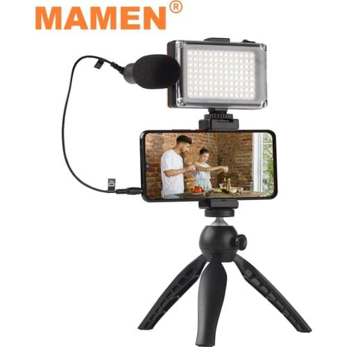 MAMEN Vlogging Kit with LED Video Light Microphone Phone Tripod for Smartphone Camera Youtube Set Equipment Live Broadcast Kits