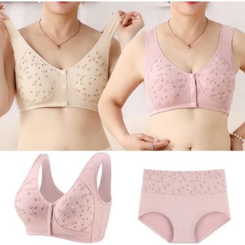 Women Push Up Front Closure Buckles Bra Brief Sets Wide Strap Seamless Gathered Lace Bra Vest Bralette Breathable Brassiere Sets