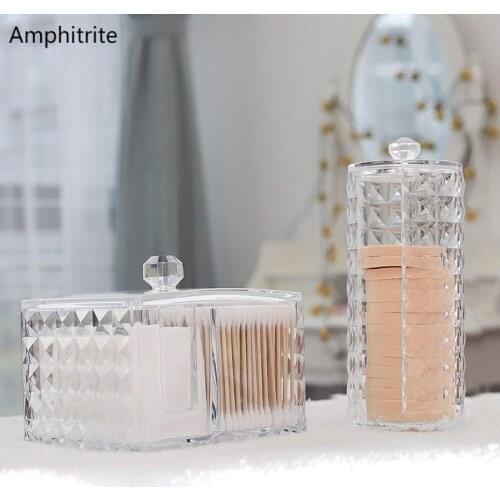 Cotton Storage Box Make Up Organizer Transparent Diamond Pattern Plastic Box Acryl Bathroom Accessories Cotton Tuppers