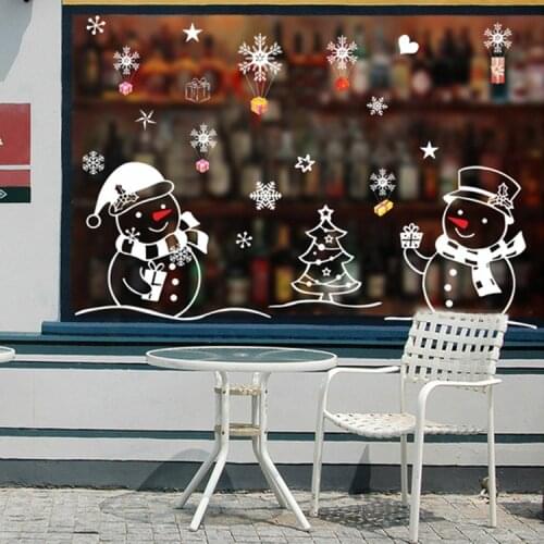 New Year Creative White Snowman Christmas New Year Living Room Bedroom Glass Window Background Decorative Wall Sticker