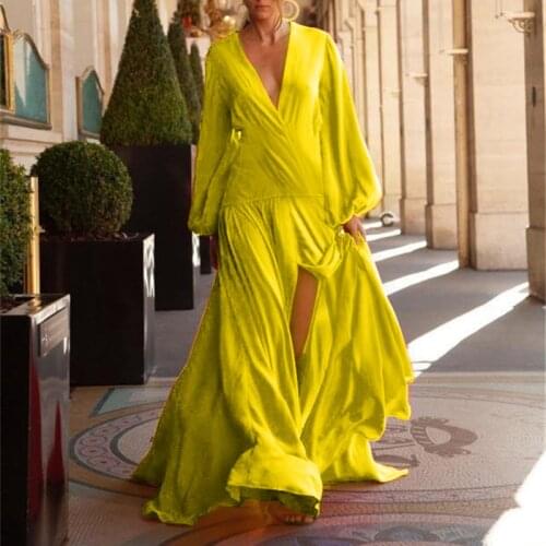 Hot Sale 2021 African Party Dresses For Women Nigeria Autumn Sexy V-neck Splicing Solid Long Vestidos Elegant Lady Robe Ankara