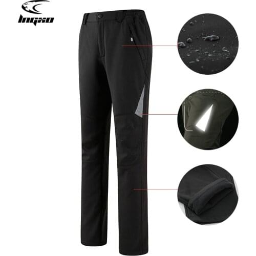 LNGXO Trekking Waterproof Pants Camping Hiking Climbing Skiing Winter Pants Women Outdoor Softshell Reflective Fleece Trousers