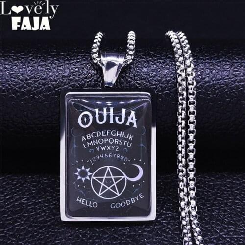 Witchcraft Divination Pentagram Sun Moon Stainless Steel Glass Pendant Necklace Women/Men Silver Color Geometry Jewelry N5200S03