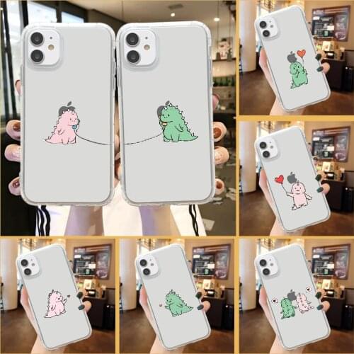 Dinosaur Lovely Cartoon Cute Phone Case For iphone 5 5s se 2 6 6s 7 8 12 mini plus X XS XR 11 PRO MAX transparent art back