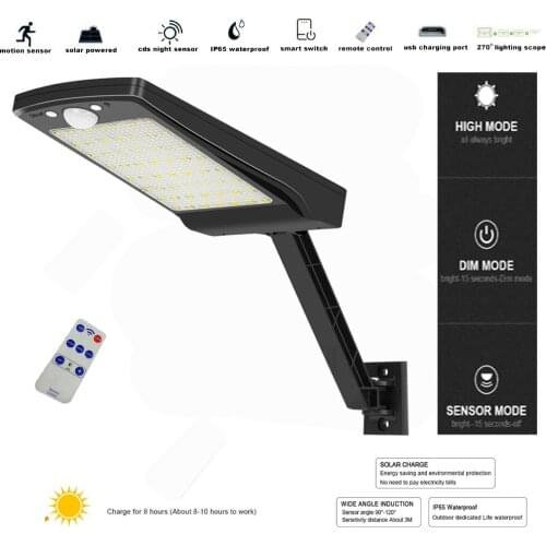 Upgraded 56 LED Remote Control Solar Light PIR Motion Sensor IP65 Outdoor Wall Street Lamp Waterproof garden rard Lights