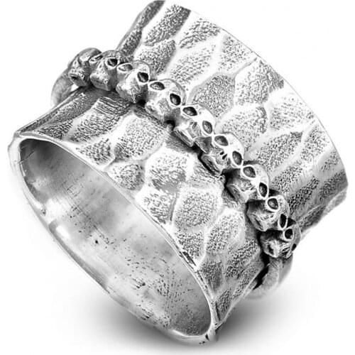 Fashion Punk Silver Color Skull Ring Wide Round Skull Head Rings For Women Men Gothic Cocktail Party Jewelry Finger Ring D5M790