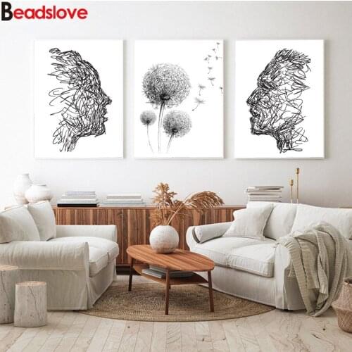 5D DIY Diamond Painting Full Drill Square Round 3pcs Abstract line figure dandelion Diamond Embroidery mosaic Cross Stitch kits