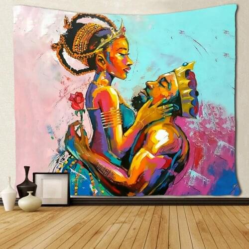 Black Love African King Queen Wall Hanging African American Couple Tapestries